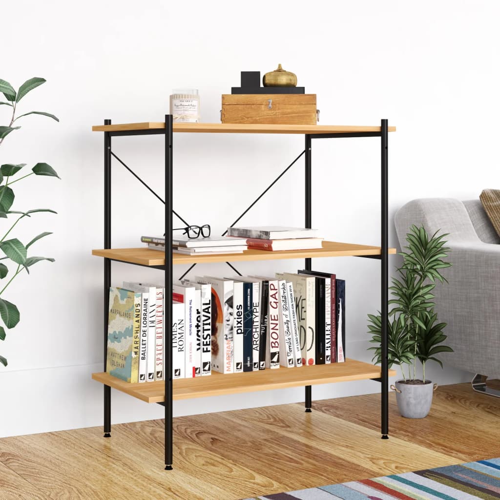 Hylla med 3 våningar svart och ek 80x40x92 cm