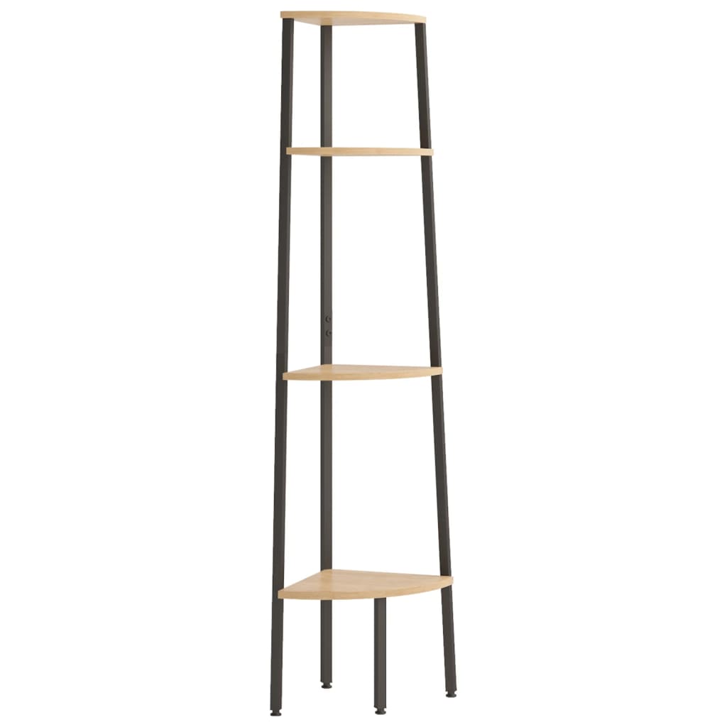 Hörnhylla med 4 våningar ljusbrun och svart 45,5x31,5x150 cm
