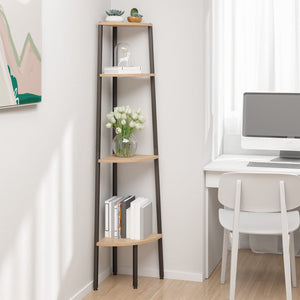 Hörnhylla med 4 våningar ljusbrun och svart 45,5x31,5x150 cm