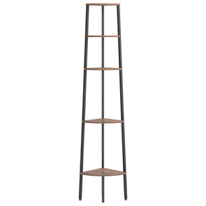 Hörnhylla 5 hyllplan mörkbrun och svart 45,5x31,5x180 cm