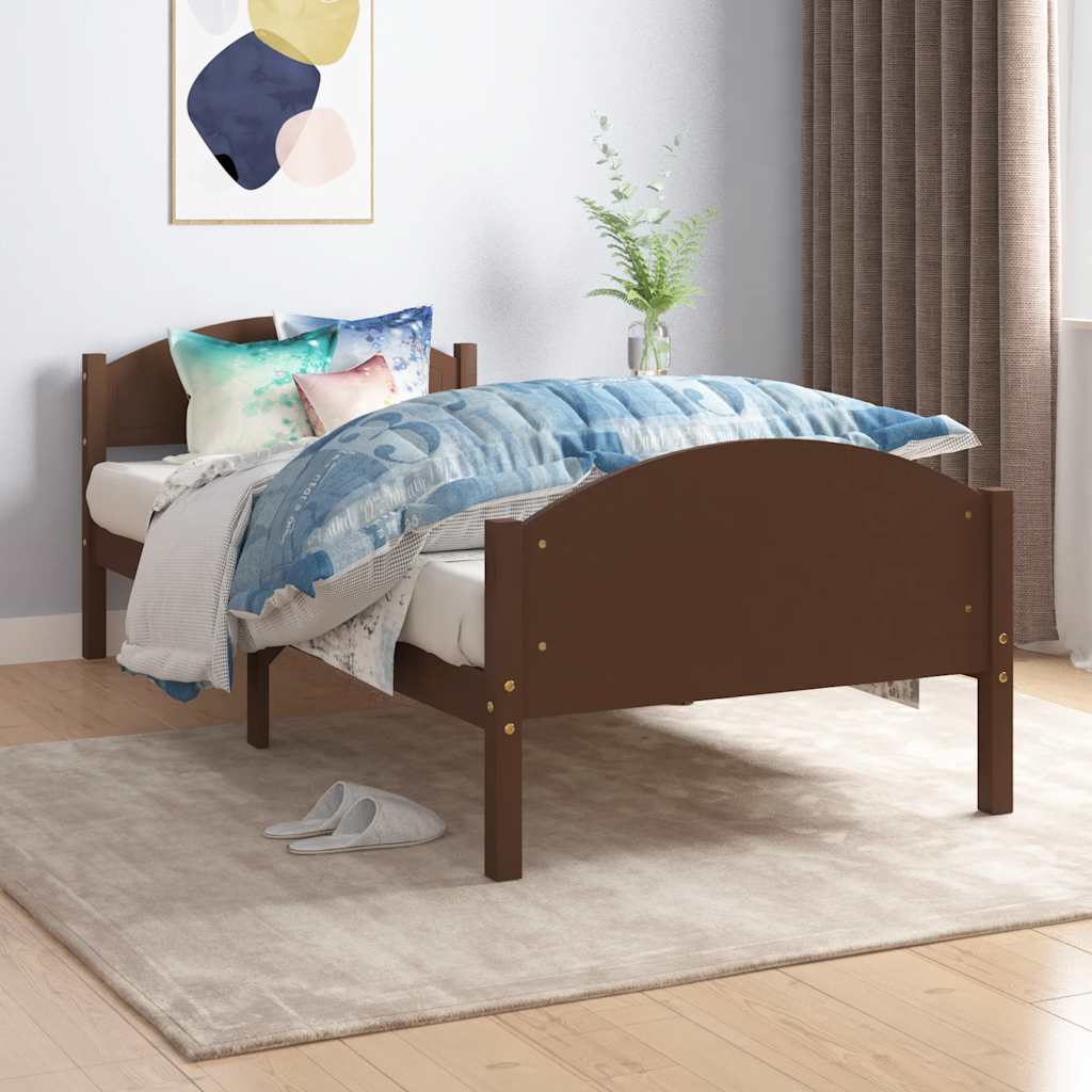 Sängram utan madrass mörkbrun massiv furu 100x200 cm