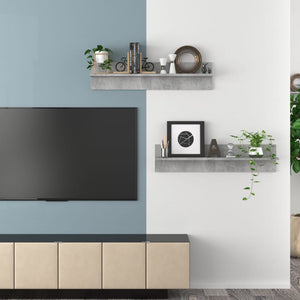 Vägghyllor 2 st betonggrå 80x11,5x18 cm konstruerat trä