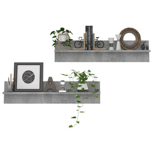 Vägghyllor 2 st betonggrå 80x11,5x18 cm konstruerat trä