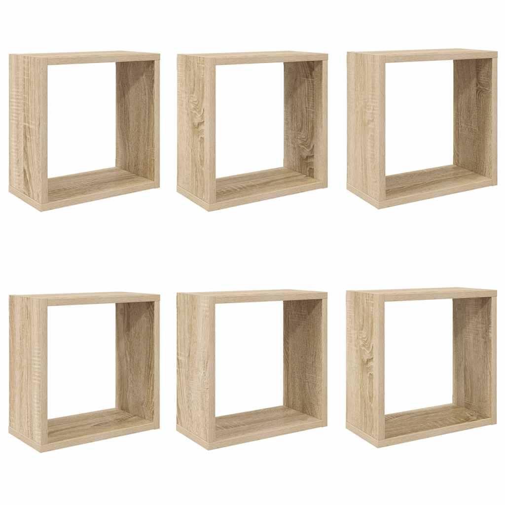 Vägghylla kubformad 6 st sonoma-ek 30x15x30 cm