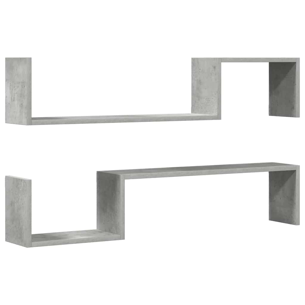 Vägghyllor 2 st betonggrå 100x15x20 cm konstruerat trä