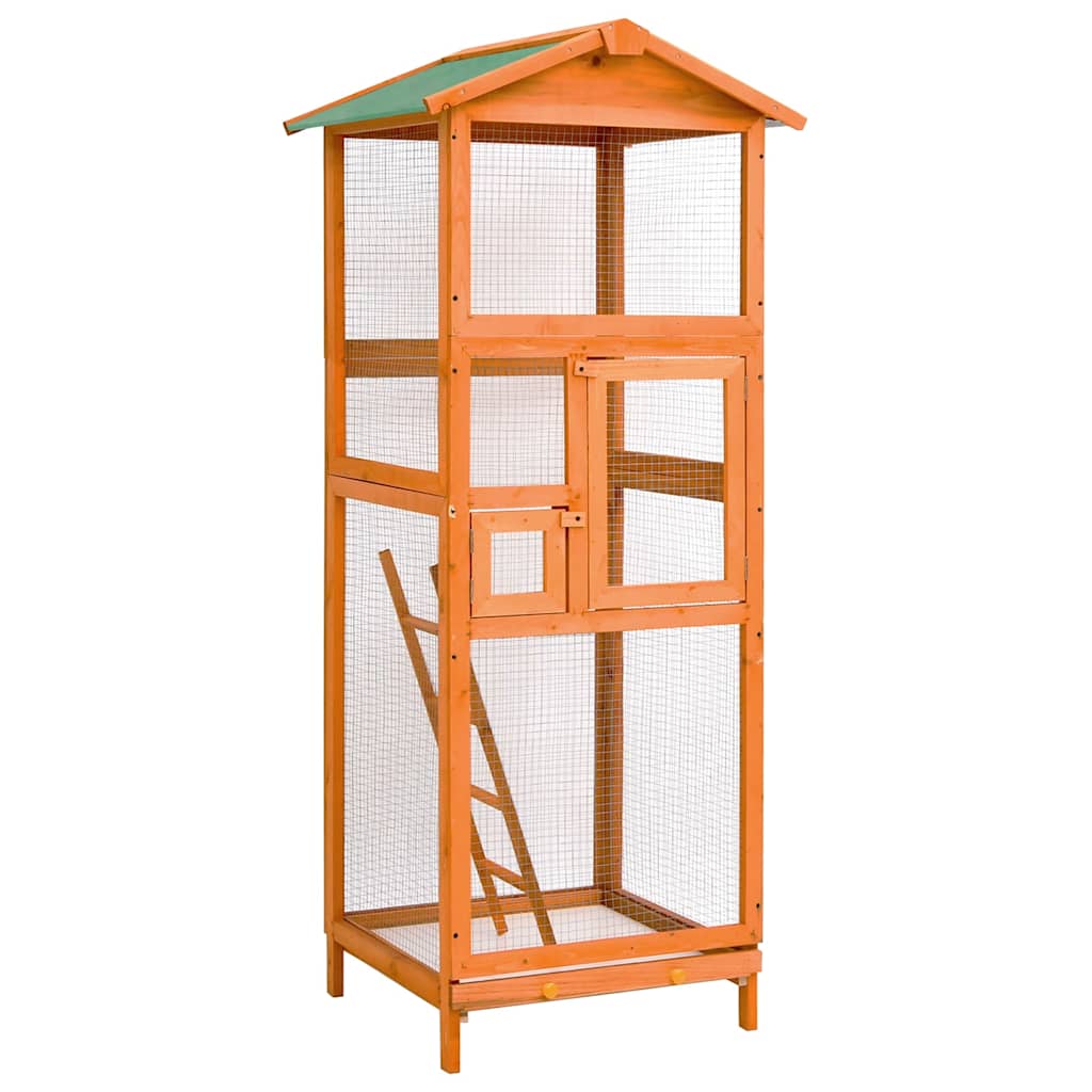 Fågelbur 68x62x166 cm massivt granträ