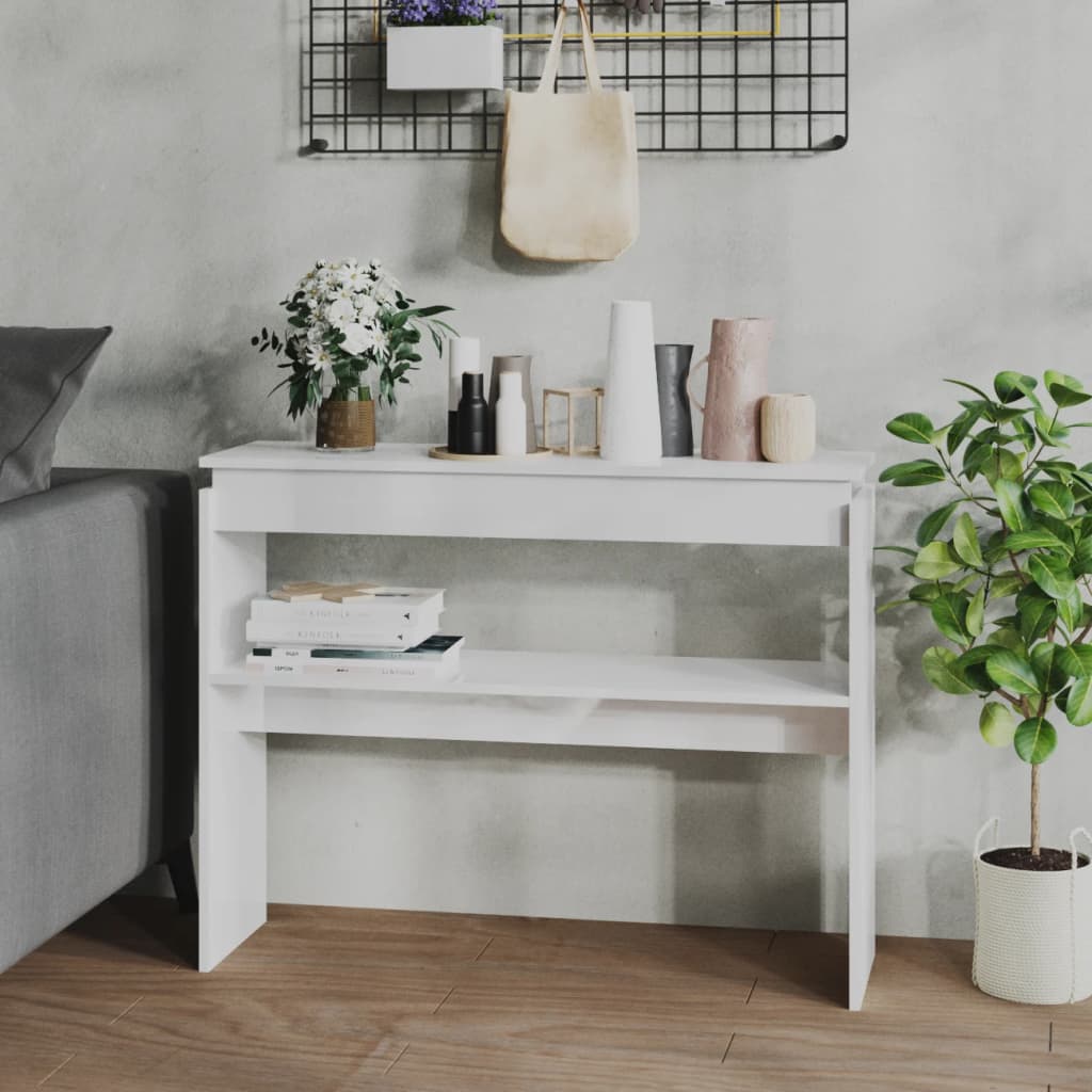 Konsolbord vit högglans 102x30x80 cm konstruerat trä