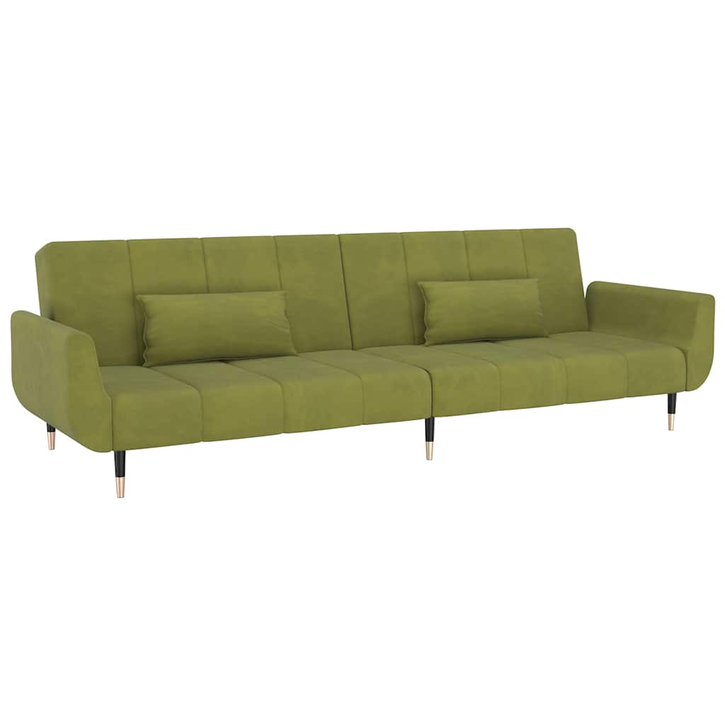 Bäddsoffa 2-sits med två kuddar ljusgrön sammet