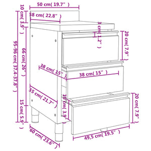 Kommersiellt köksskåp med 3 lådor 50x60x96 cm