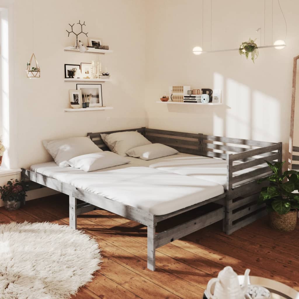 Dagbädd grå massiv furu 2x(90x200) cm