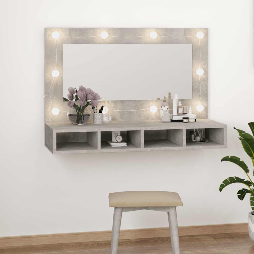 Spegelskåp med LED betonggrå 90x31,5x62 cm