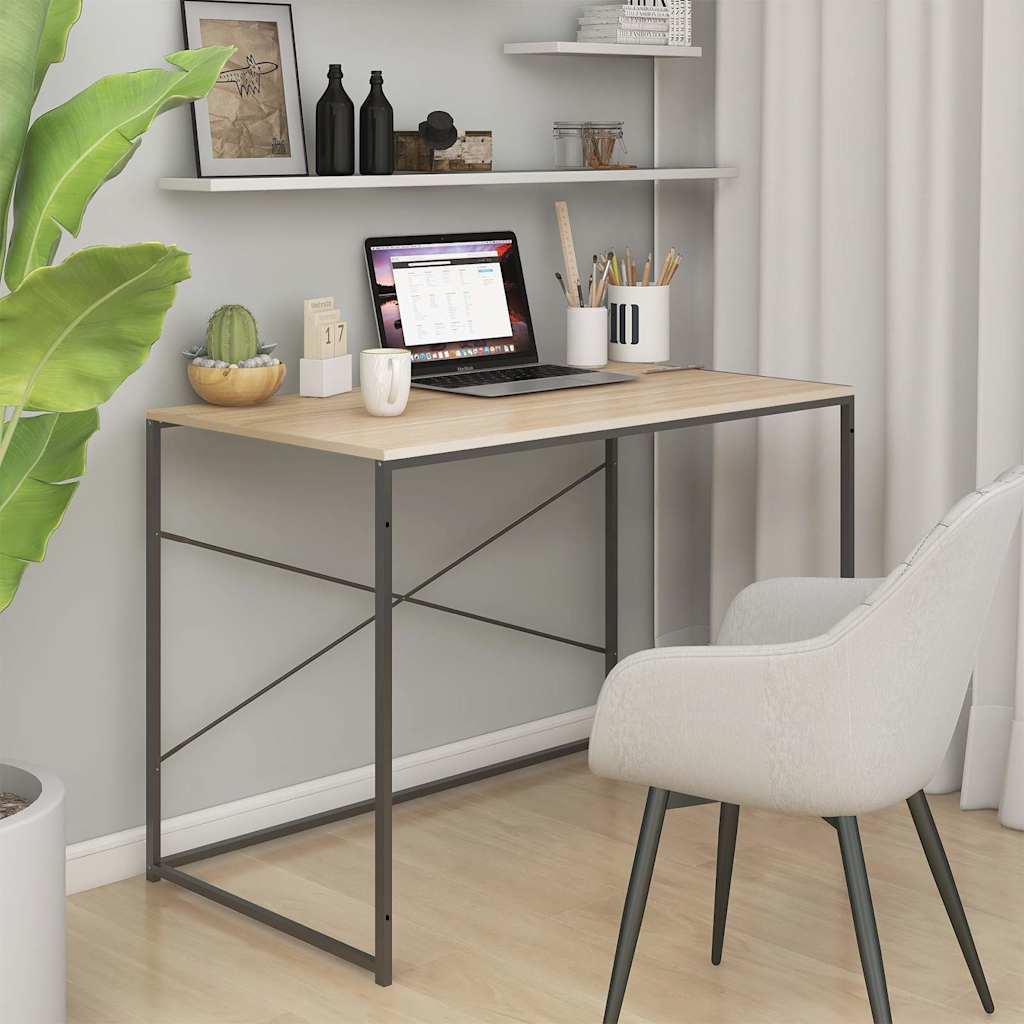 Datorbord svart och ek 110x60x70 cm konstruerat trä