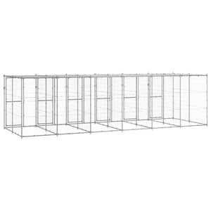 Hundgård för utomhusbruk galvaniserat stål med tak 14,52 m²