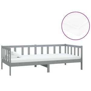 Dagbädd med madrass 90x200 cm grå massiv furu