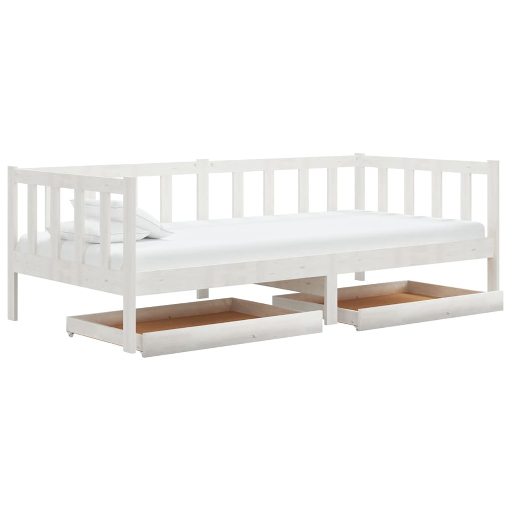 Dagbädd med lådor 90x200 cm vit massiv furu