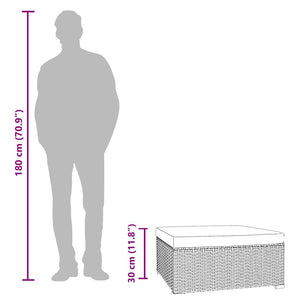 Fotpall med dyna för trädgården grå 70x70x30 cm konstrotting
