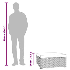 Fotpall med dyna för trädgården grå 70x70x30 cm konstrotting
