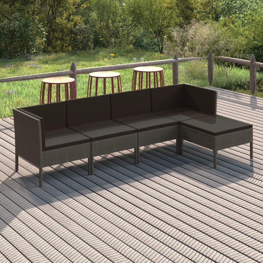 Loungegrupp med dynor 5 delar konstrotting grå