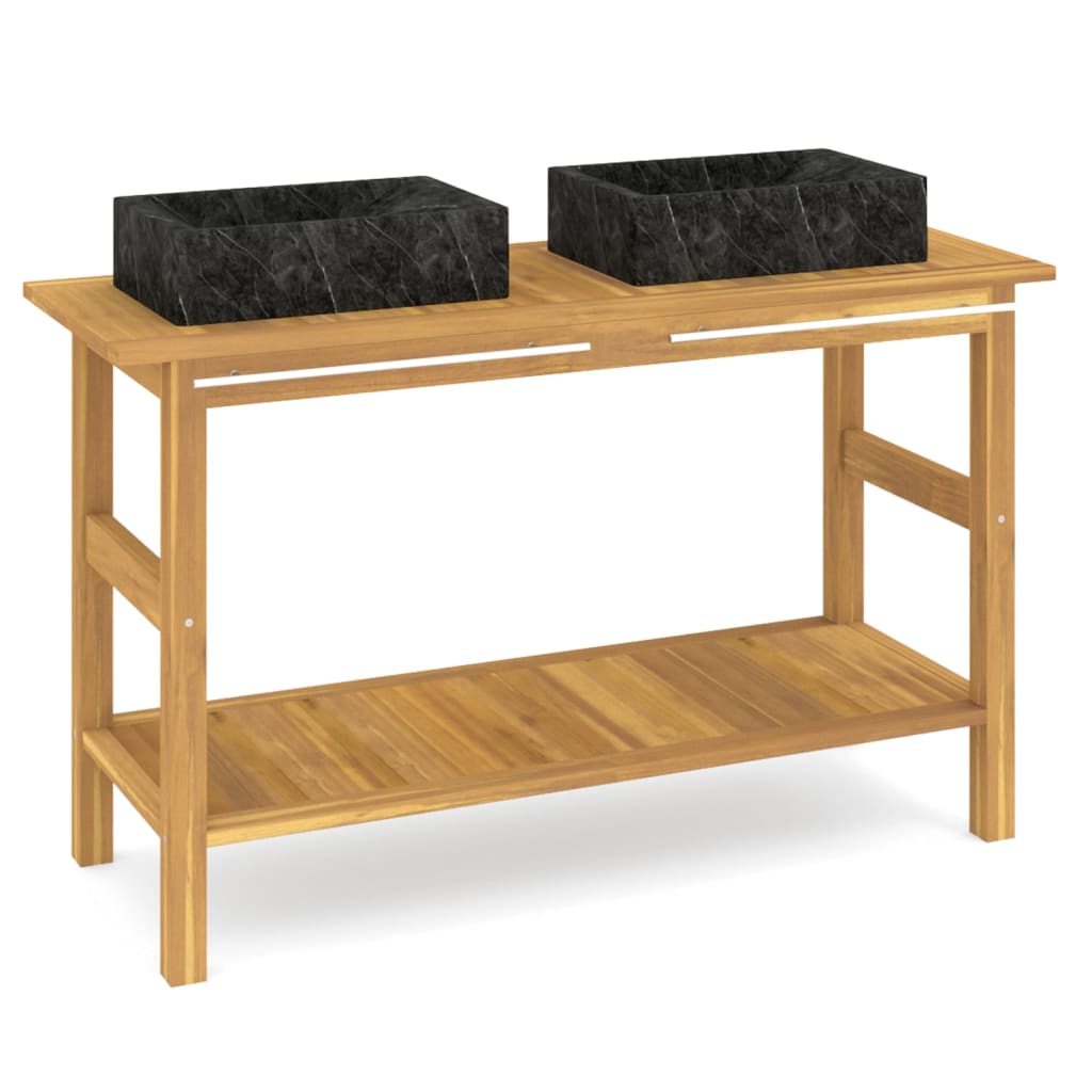 Handfatsbänk med handfat svart marmor massiv teak