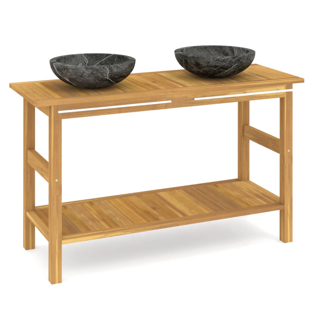 Handfatsbänk med handfat svart marmor massiv teak