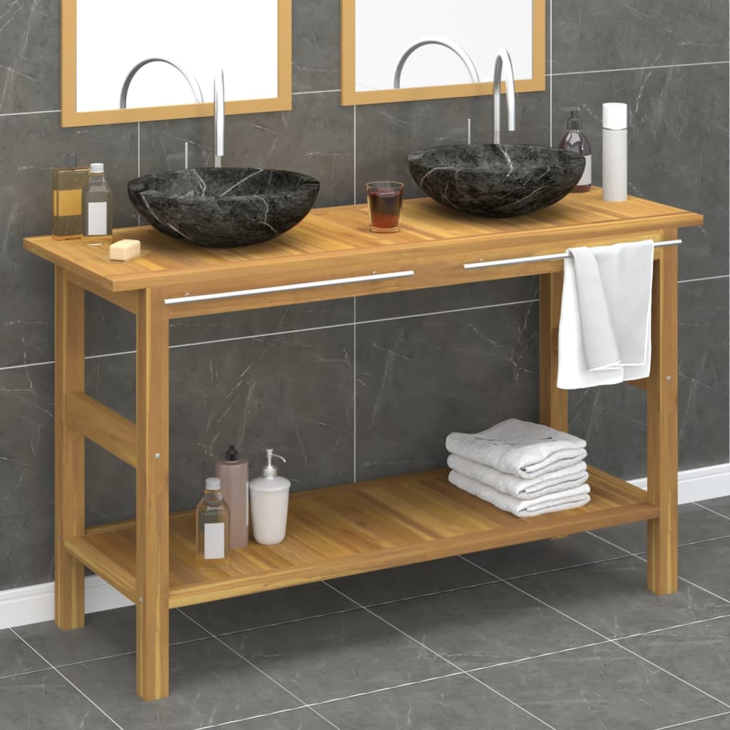 Handfatsbänk med handfat svart marmor massiv teak