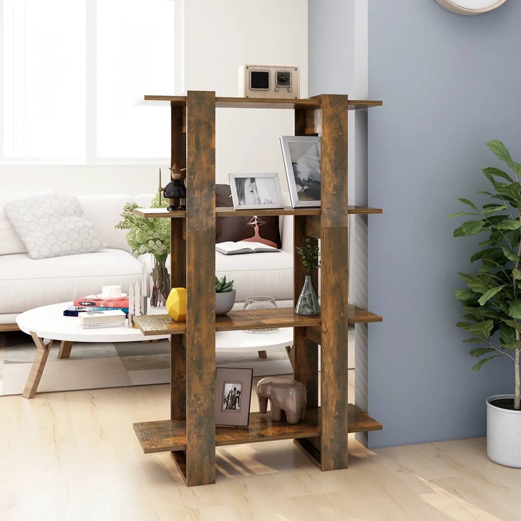 Bokhylla/Rumsavdelare rökfärgad ek 80x30x123,5 cm