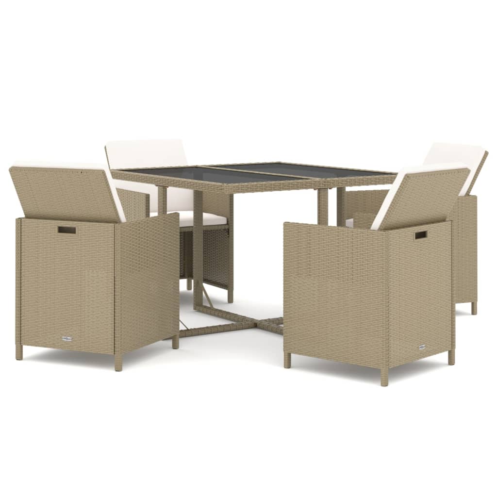 Matgrupp för trädgården med dynor 5 delar konstrotting beige