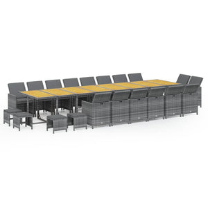 Matgrupp för trädgården med dynor 21 delar konstrotting grå