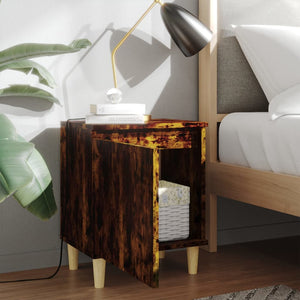 Sängbord med ben i massivt trä 2 st rökfärgad ek 40x30x50 cm