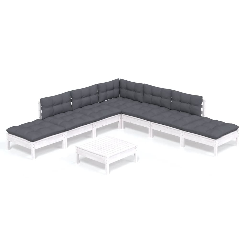 Loungegrupp med dynor 8 delar vit massiv furu