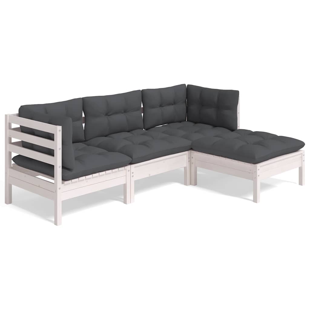 Loungegrupp med dynor 4 delar vit massiv furu