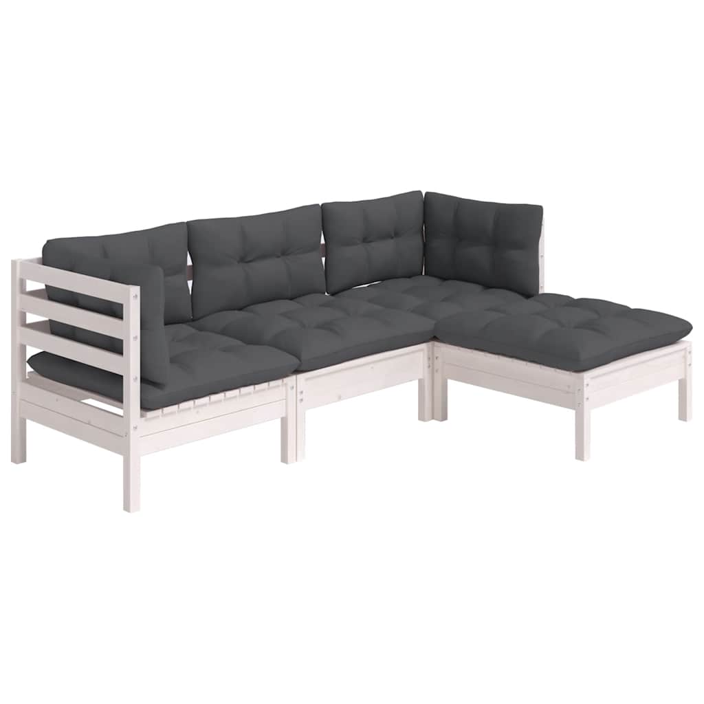 Loungegrupp med dynor 4 delar vit massiv furu