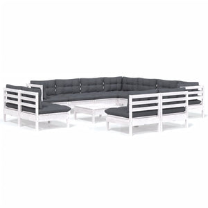 Loungegrupp med dynor 12 delar vit massiv furu