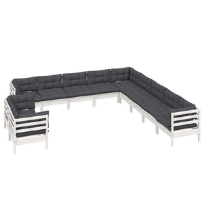 Loungegrupp med dynor 11 delar vit massiv furu