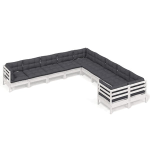 Loungegrupp med dynor 10 delar vit massiv furu