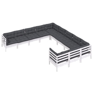 Loungegrupp med dynor 11 delar vit massiv furu