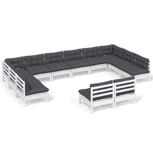 Loungegrupp med dynor 12 delar vit massiv furu