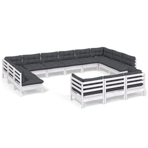 Loungegrupp med dynor 13 delar vit massiv furu