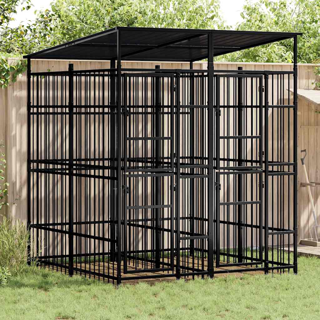 Hundgård för utomhusbruk ståltak 3,69 m²