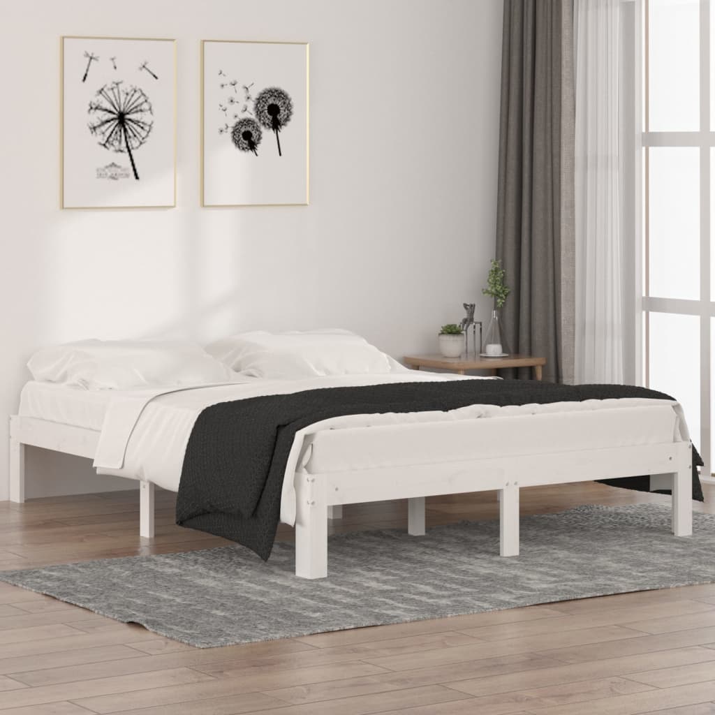 Sängram vit massivt trä 150x200 cm