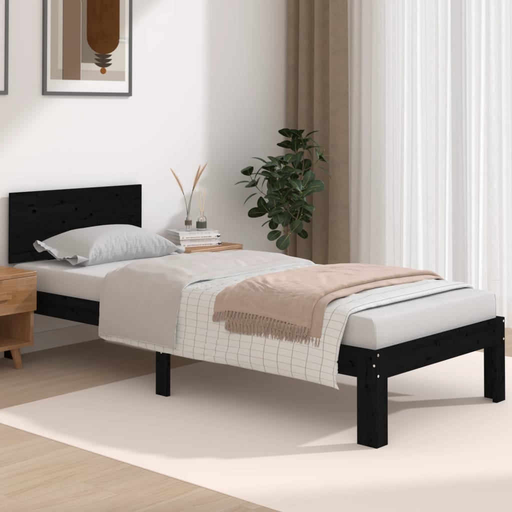 Sängram svart massiv furu 75x190 cm