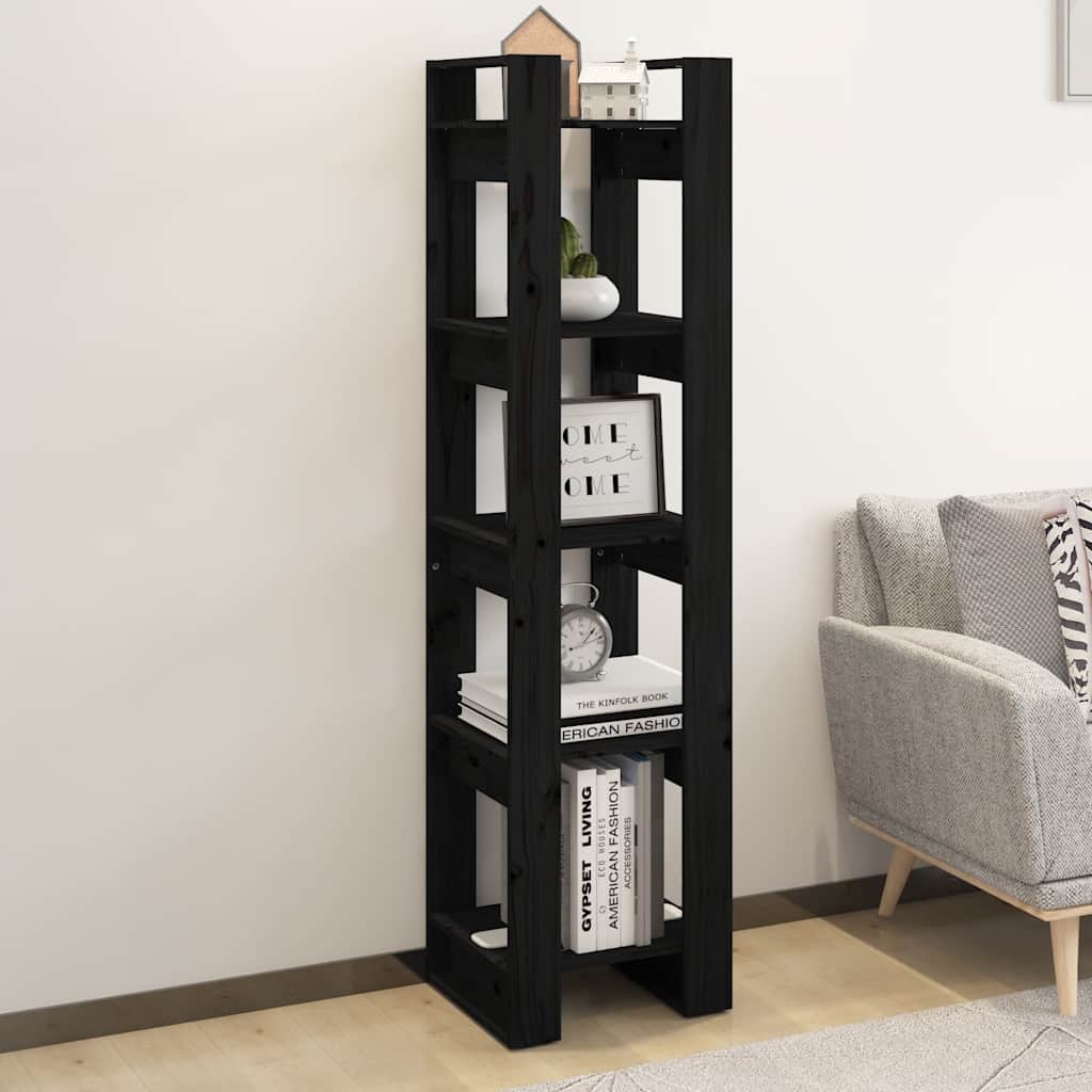 Bokhylla/Rumsavdelare svart 41x35x160 cm massiv furu