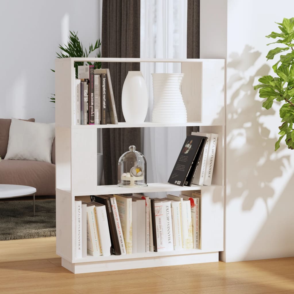 Bokhylla/Rumsavdelare vit 80x25x101 cm massiv furu
