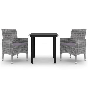 Matgrupp för trädgården 3 delar med dynor konstrotting och glas