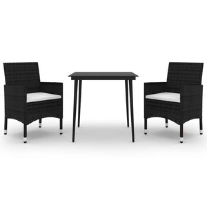 Matgrupp för trädgården 3 delar med dynor konstrotting och glas