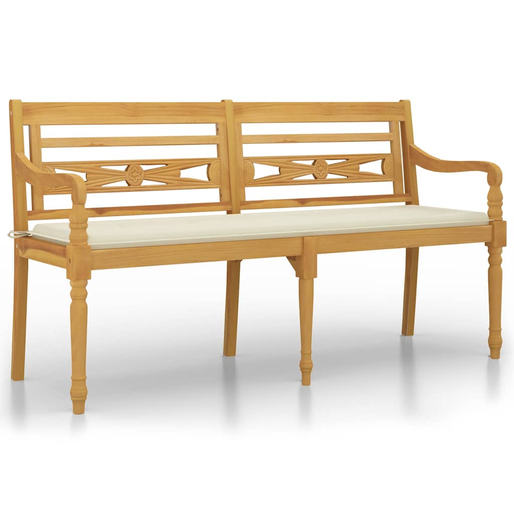 Bataviabänk med gräddvit dyna 150 cm massiv teak