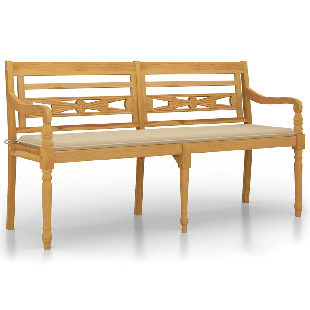 Bataviabänk med beige dyna 150 cm massiv teak
