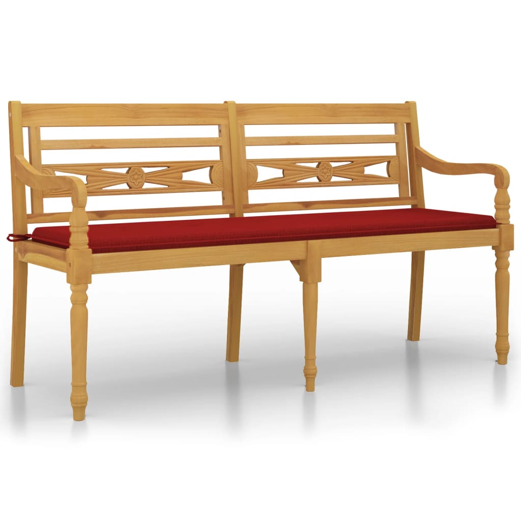 Bataviabänk med röd dyna 150 cm massiv teak