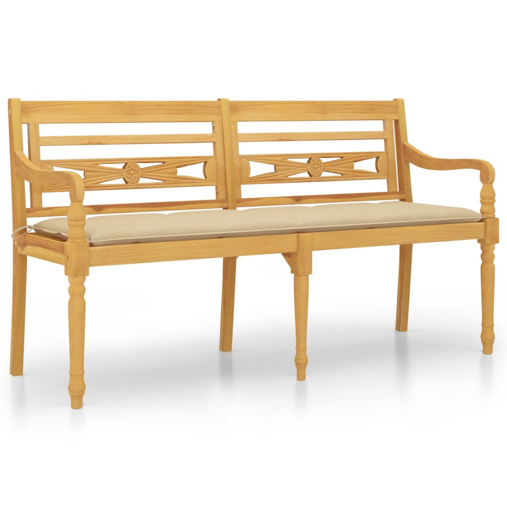 Bataviabänk med beige dyna 150 cm massiv teak