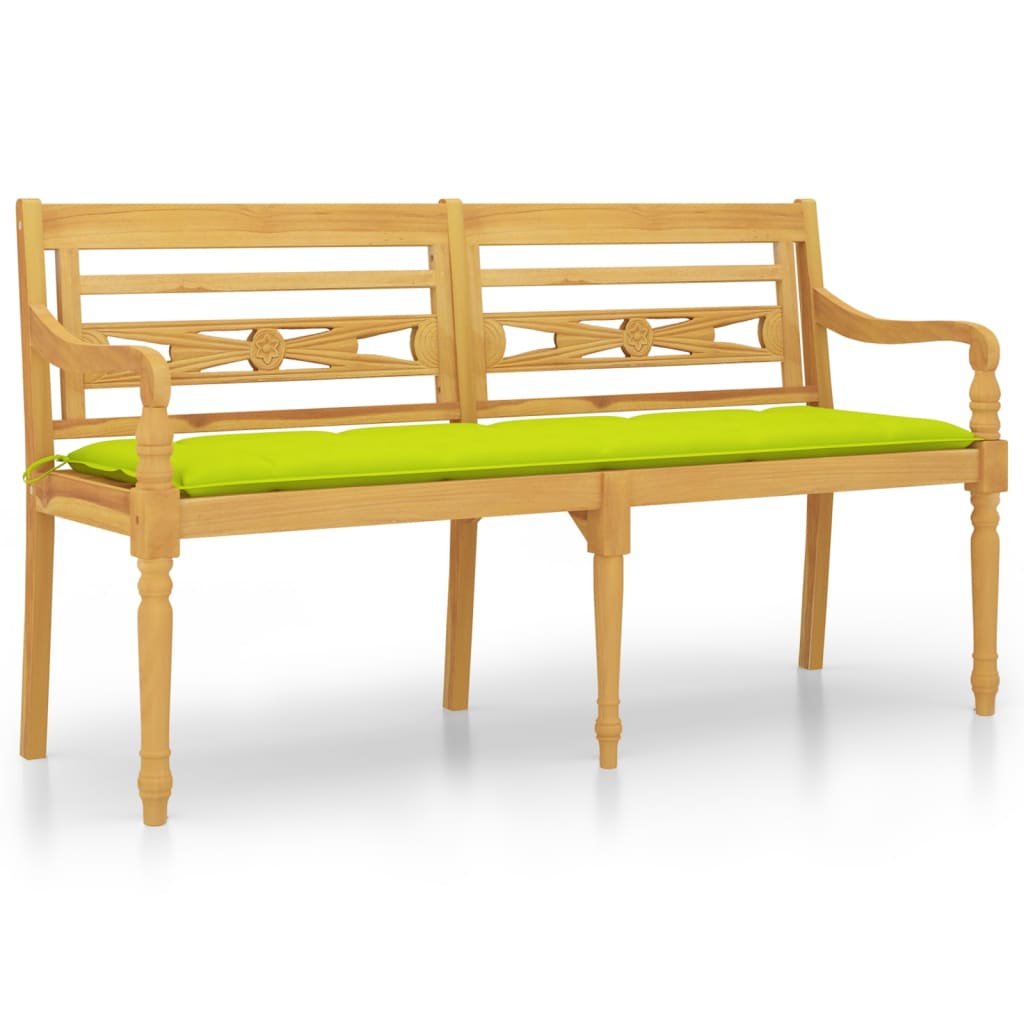 Bataviabänk med ljusgrön dyna 150 cm massiv teak